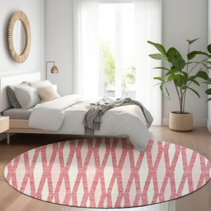 HomeRoots 8' Blush and Ivory Geometric Washable Round Rug - UV Protected, Stain Resistant for Modern Homes 670030
