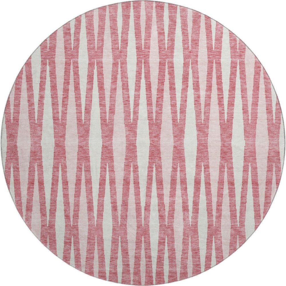 HomeRoots 8' Blush and Ivory Geometric Washable Round Rug - UV Protected, Stain Resistant for Modern Homes 670030