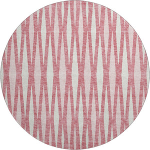 HomeRoots 8' Blush and Ivory Geometric Washable Round Rug - UV Protected, Stain Resistant for Modern Homes 670030