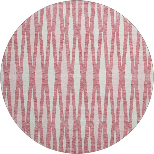 HomeRoots 8' Blush and Ivory Geometric Washable Round Rug - UV Protected, Stain Resistant for Modern Homes 670030