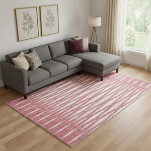 HomeRoots 9' X 12' Blush and Ivory Geometric Area Rug - Washable, UV-Protected, Durable for Busy Homes! 670032