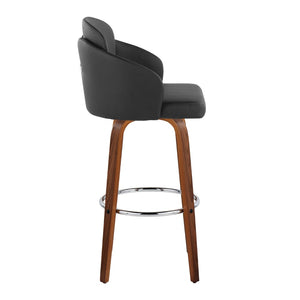English Elm Fixed-height Mid-century Barstools with Walnut Legs and Grey Upholstered Seats Set Black B202S01901