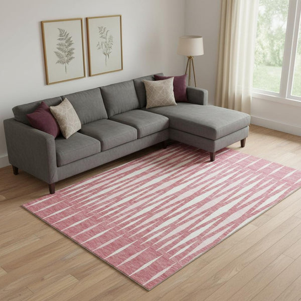 HomeRoots 10' X 14' Blush & Ivory Geometric Area Rug - Washable, UV Protected, Stain-Resistant for Homes 670033