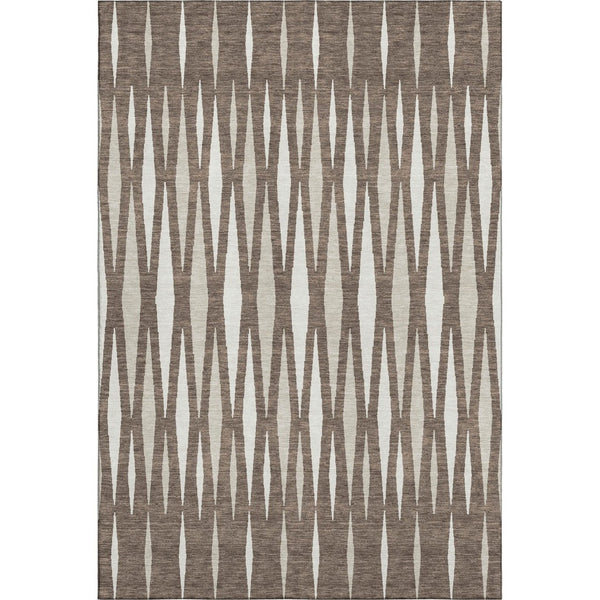 HomeRoots 8' X 10' Brown & Ivory Geometric Area Rug - Washable, UV-Protected, Stain-Resistant for Modern Homes 670037