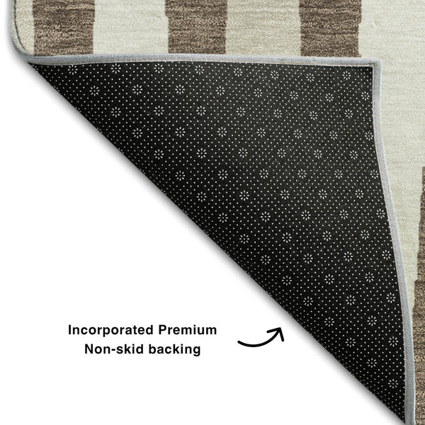 HomeRoots 8' X 10' Brown & Ivory Geometric Area Rug - Washable, UV-Protected, Stain-Resistant for Modern Homes 670037