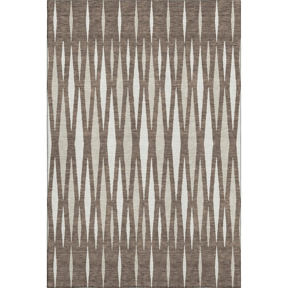 HomeRoots 10' X 14' Washable Brown and Ivory Geometric Area Rug with UV Protection for Durable Home Décor 670039