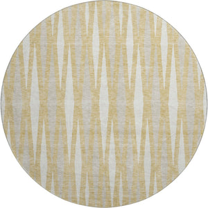 HomeRoots 8' Gold and Ivory Geometric Round Rug - Stylish, Washable, UV-Protected for Indoor and Outdoor Use 670042