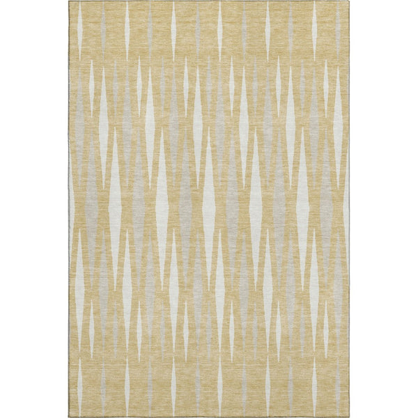 HomeRoots 8' X 10' Gold And Ivory Geometric Area Rug - Washable, UV-Protected, Stylish & Durable for Homes 670043