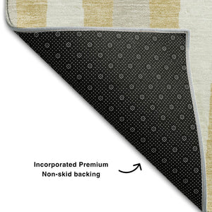 HomeRoots 9' X 12' Gold And Ivory Geometric Area Rug - Washable, Stain-Resistant, UV Protected, and Modern Design 670044