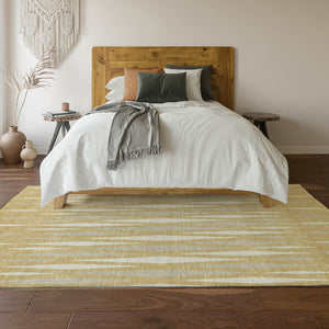 HomeRoots 9' X 12' Gold And Ivory Geometric Area Rug - Washable, Stain-Resistant, UV Protected, and Modern Design 670044