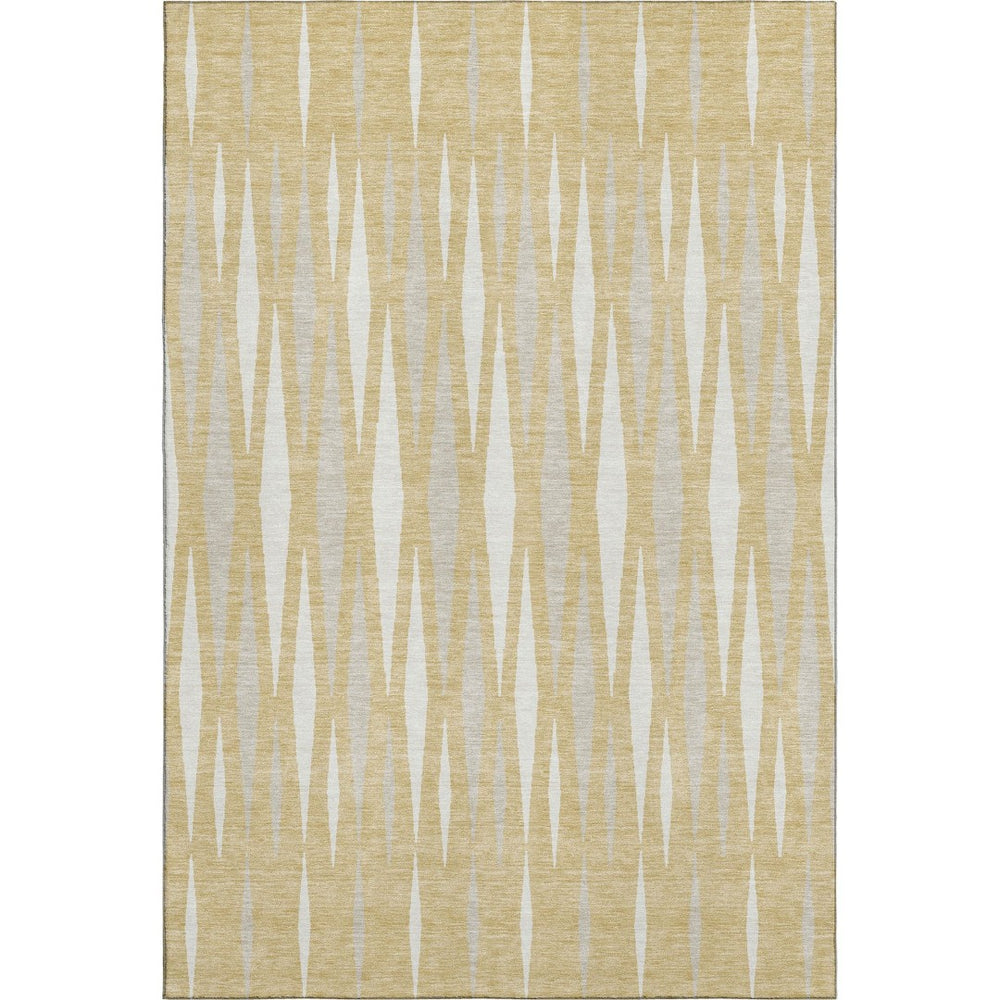 HomeRoots 10' X 14' Gold & Ivory Geometric Area Rug – Modern, Washable, UV-Protected for Family-Friendly Homes 670045