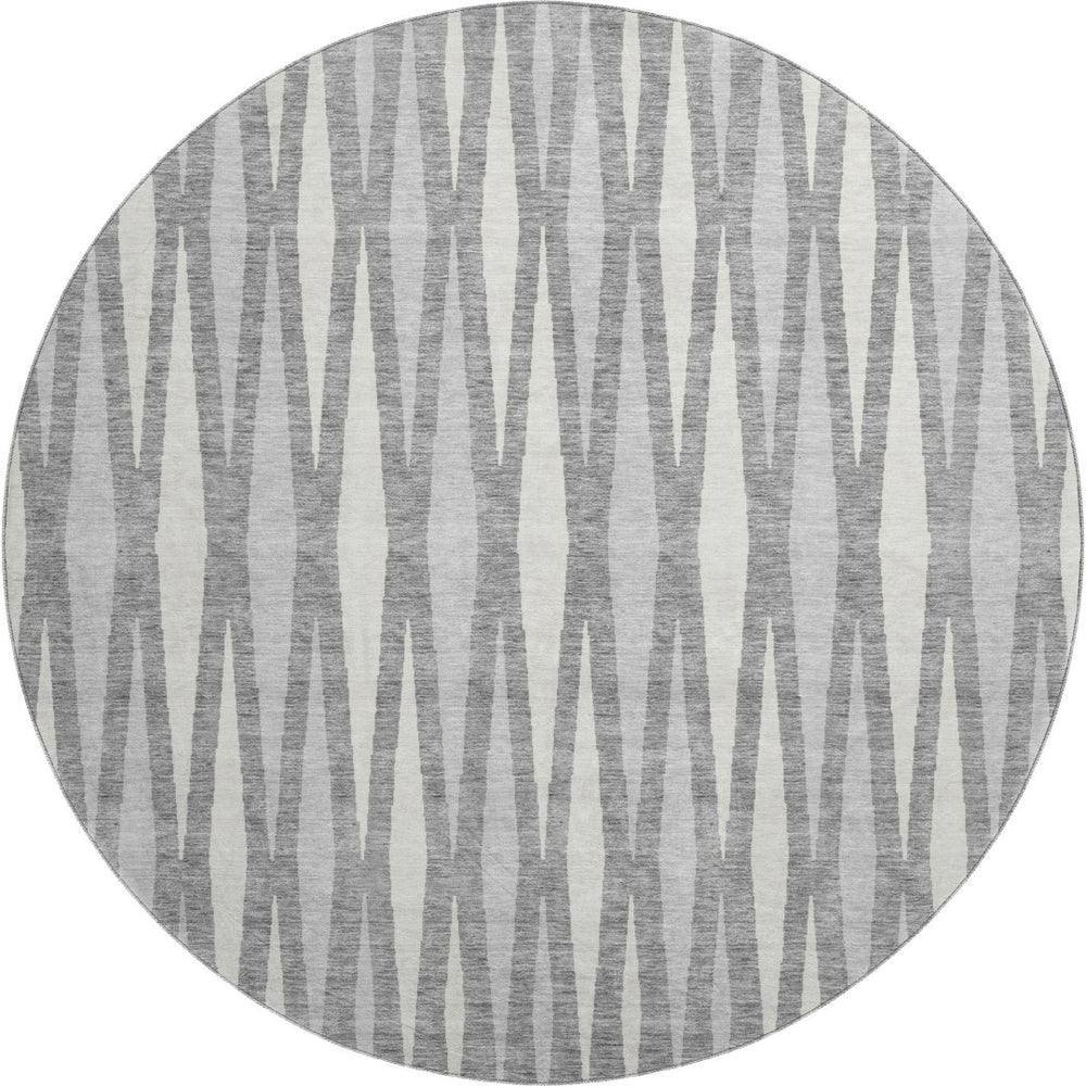 HomeRoots 8' Gray and Ivory Geometric Round Rug – Washable, UV-Protected, Durable for Modern Homes & Spaces 670048
