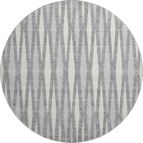 HomeRoots 8' Gray and Ivory Geometric Round Rug – Washable, UV-Protected, Durable for Modern Homes & Spaces 670048