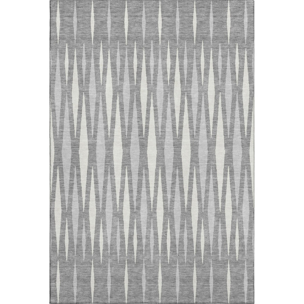 HomeRoots 9' X 12' Gray and Ivory Geometric Area Rug – Washable, UV Protected, Ideal for Modern Homes & Pets 670050