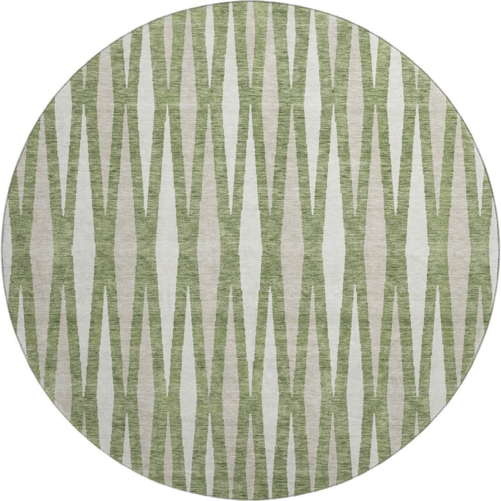 HomeRoots 8' Green and Ivory Geometric Washable Round Rug - Stylish, Durable, UV-Protected for Every Home 670054
