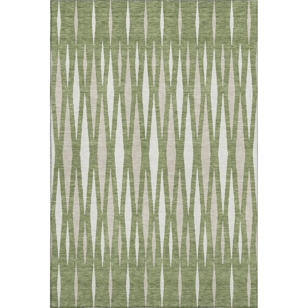 HomeRoots 9' X 12' Geometric Area Rug in Green & Ivory - Washable, UV Protected, Family-Friendly Design! 670056