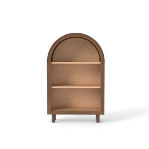 English Elm Arched Three Tier Bookshelf White Frame Woodgrain Shelves Modern Storage for Any Room W2557P428369