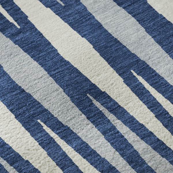 HomeRoots 8' Navy Blue And Ivory Geometric Round Rug – Washable, UV Protected, Stylish, Durable, and Versatile! 670066