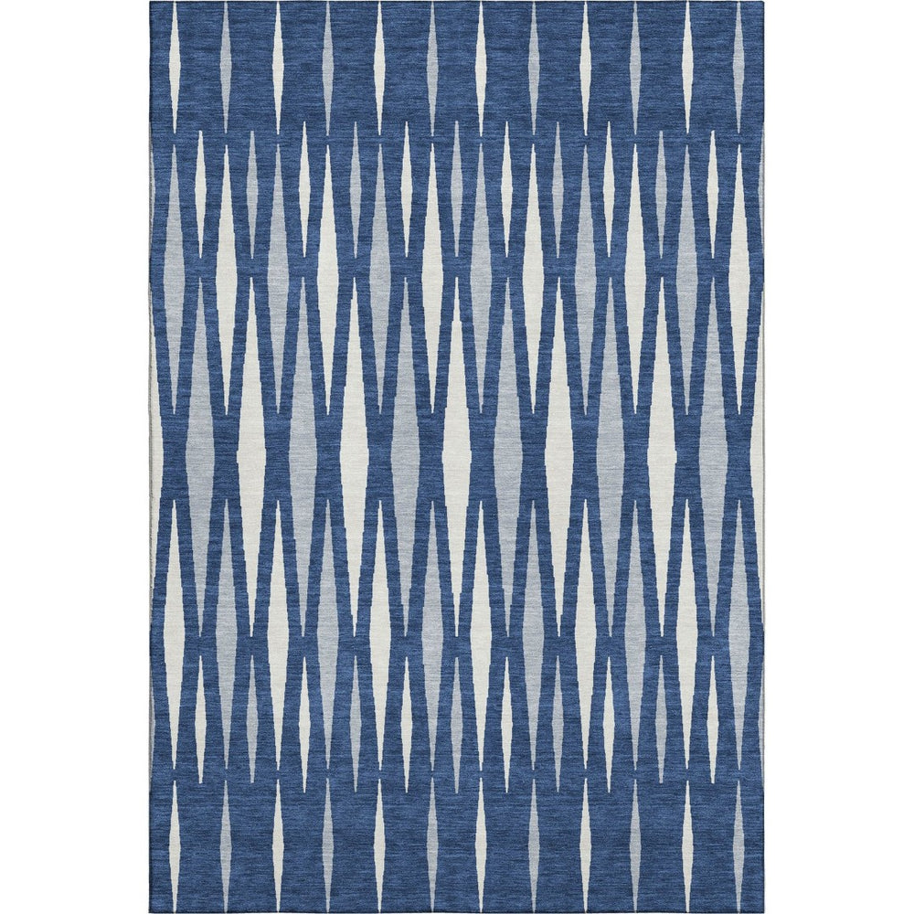 HomeRoots 9' X 12' Navy Blue & Ivory Geometric Area Rug - Washable, UV-Protected, Stain-Resistant Design for Homes 670068