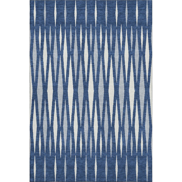 HomeRoots 10' X 14' Navy Blue & Ivory Geometric Area Rug - Washable, UV Protected, Stain-Resistant Design 670069