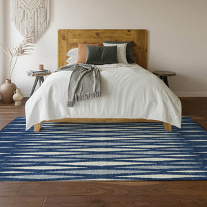 HomeRoots 10' X 14' Navy Blue & Ivory Geometric Area Rug - Washable, UV Protected, Stain-Resistant Design 670069