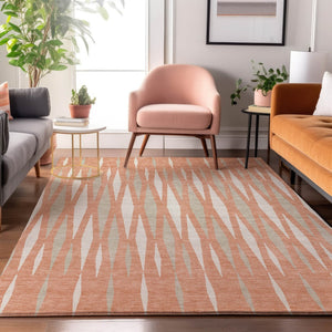 HomeRoots 5' X 8' Salmon and Ivory Geometric Area Rug - Washable, UV-Protected, Stylish for High-Traffic Spaces 670071