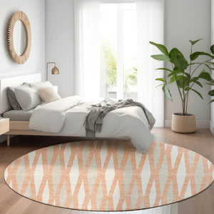 HomeRoots 8' Salmon and Ivory Geometric Round Rug - Washable, UV Protected, Stain Resistant for Busy Homes 670072