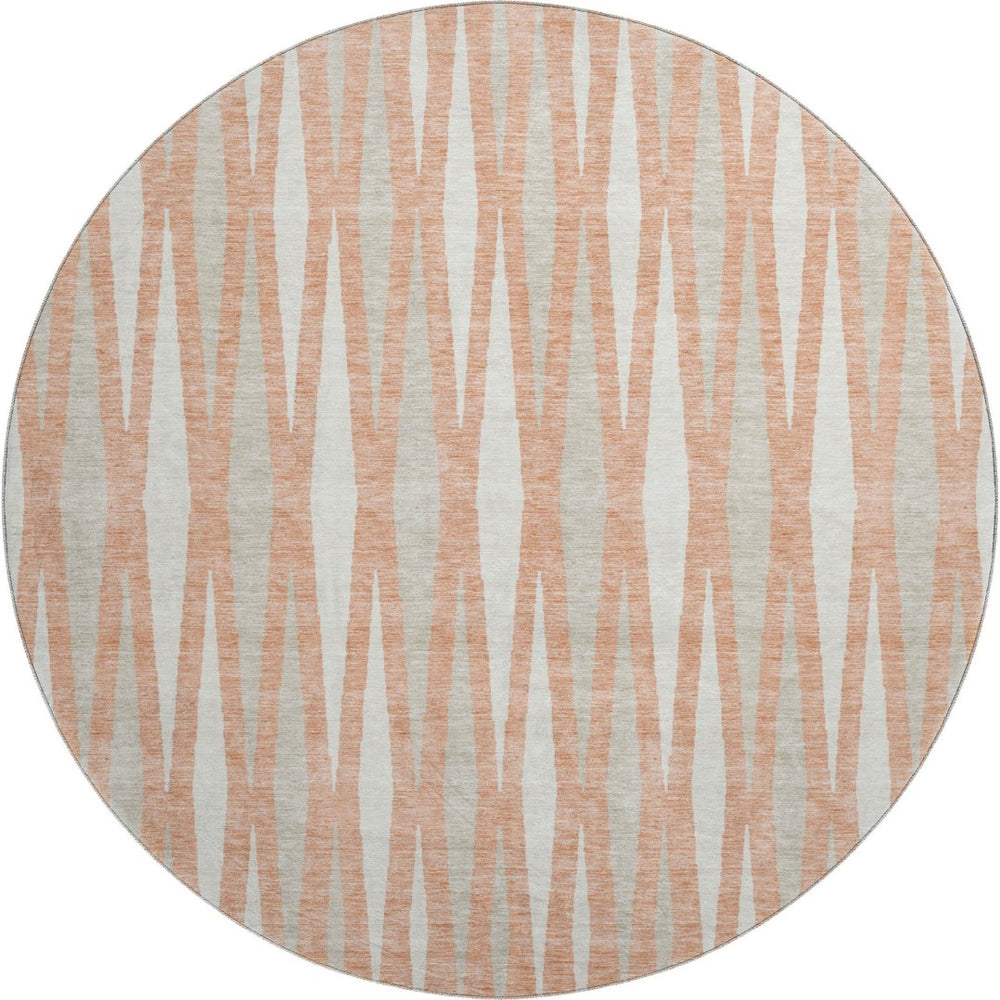 HomeRoots 8' Salmon and Ivory Geometric Round Rug - Washable, UV Protected, Stain Resistant for Busy Homes 670072