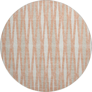 HomeRoots 8' Salmon and Ivory Geometric Round Rug - Washable, UV Protected, Stain Resistant for Busy Homes 670072
