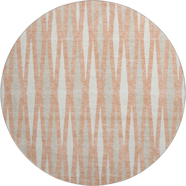 HomeRoots 8' Salmon and Ivory Geometric Round Rug - Washable, UV Protected, Stain Resistant for Busy Homes 670072