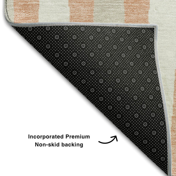HomeRoots 8' Salmon and Ivory Geometric Round Rug - Washable, UV Protected, Stain Resistant for Busy Homes 670072