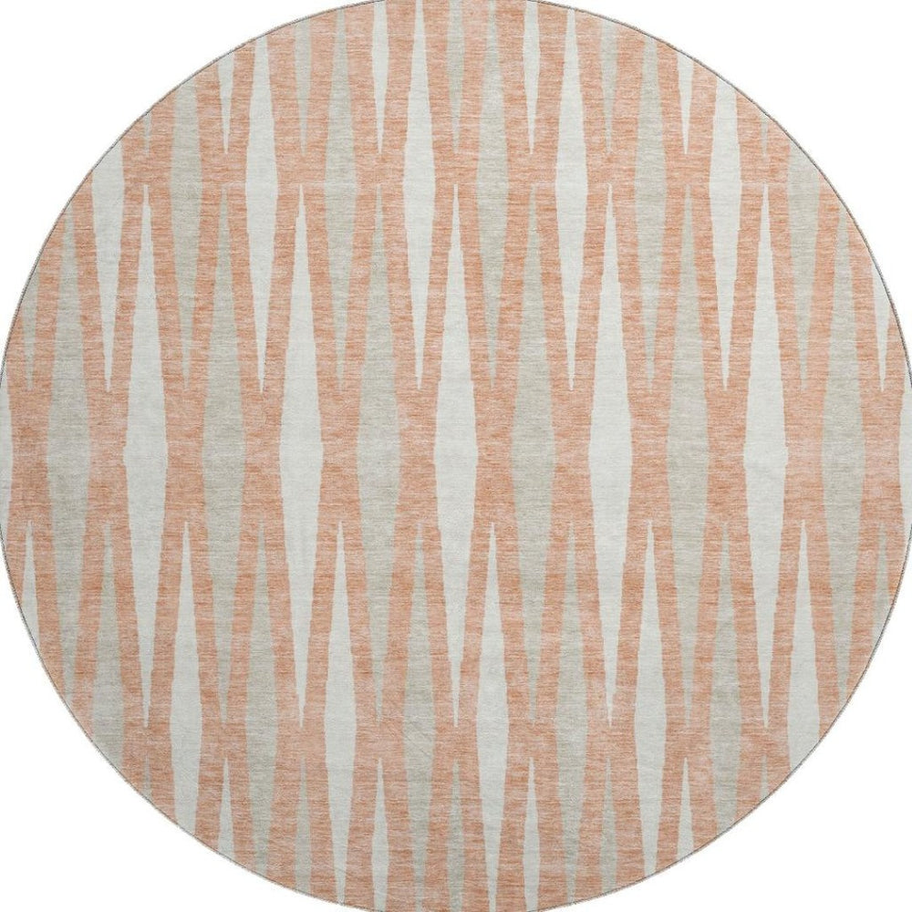 HomeRoots 8' Salmon and Ivory Geometric Round Rug - Washable, UV Protected, Stain Resistant for Busy Homes 670072