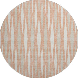 HomeRoots 8' Salmon and Ivory Geometric Round Rug - Washable, UV Protected, Stain Resistant for Busy Homes 670072
