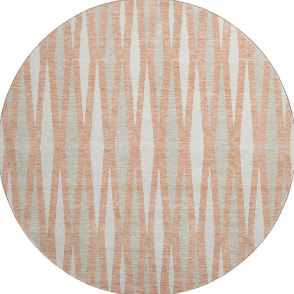 HomeRoots 8' Salmon and Ivory Geometric Round Rug - Washable, UV Protected, Stain Resistant for Busy Homes 670072