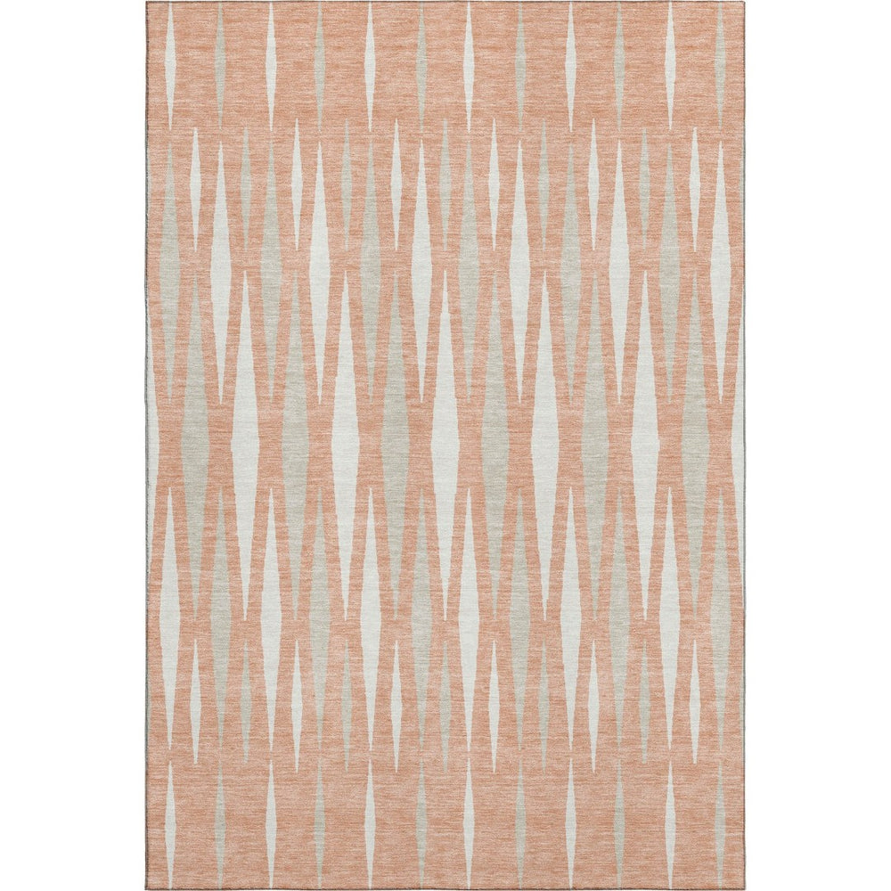 HomeRoots 9' X 12' Salmon and Ivory Geometric Washable Area Rug - Stylish, UV-Protected, Pet-Friendly Design! 670074