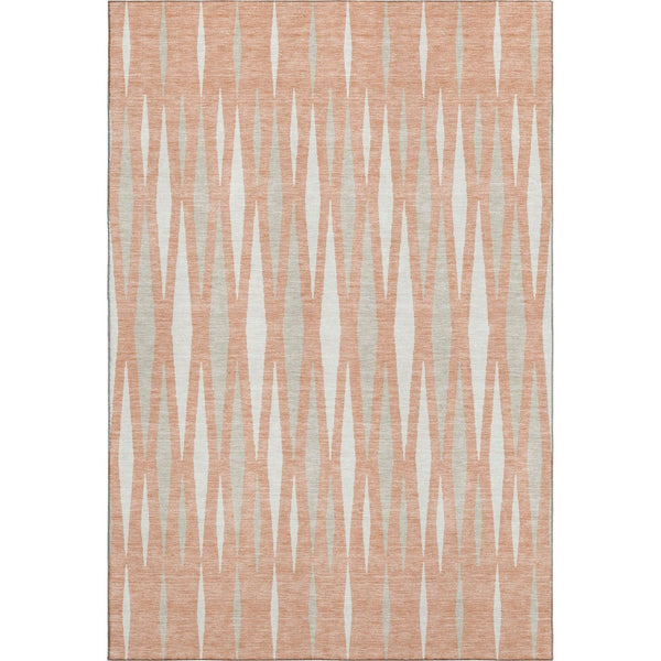 HomeRoots 9' X 12' Salmon and Ivory Geometric Washable Area Rug - Stylish, UV-Protected, Pet-Friendly Design! 670074