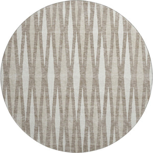 HomeRoots 8' Taupe and Ivory Geometric Washable Round Rug - Durable, Stylish, UV Protected for High-Traffic Areas 670078