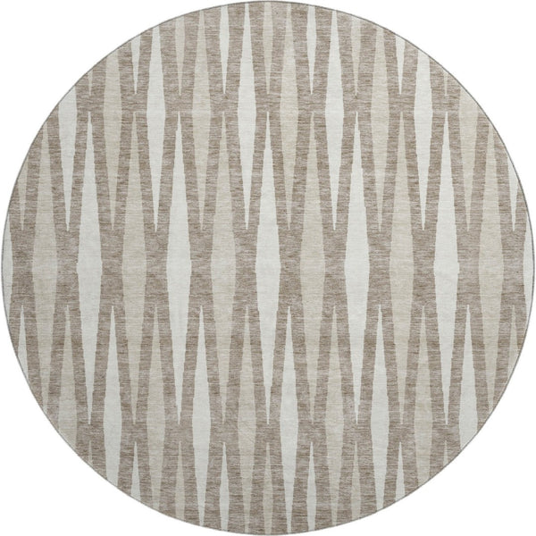 HomeRoots 8' Taupe and Ivory Geometric Washable Round Rug - Durable, Stylish, UV Protected for High-Traffic Areas 670078