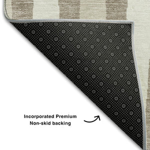 HomeRoots 8' Taupe and Ivory Geometric Washable Round Rug - Durable, Stylish, UV Protected for High-Traffic Areas 670078