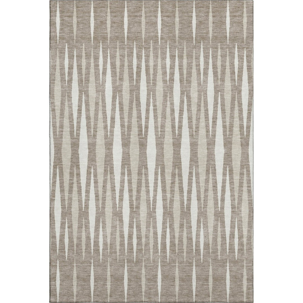 HomeRoots 10' Taupe and Ivory Geometric Area Rug - Washable, UV-Protected, Stain-Resistant for High-Traffic Spaces 670081