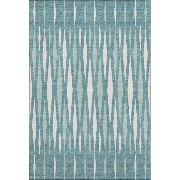 HomeRoots 5' X 8' Teal and Ivory Geometric Area Rug - Washable, UV-Protected, Stylish & Pet-Friendly Design! 670083
