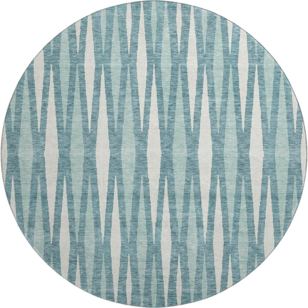 HomeRoots 8' Teal And Ivory Geometric Round Rug - Washable, UV Protective, Durable, Stylish for Any Space! 670084