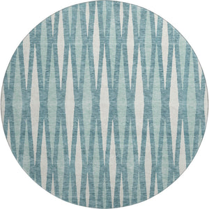 HomeRoots 8' Teal And Ivory Geometric Round Rug - Washable, UV Protective, Durable, Stylish for Any Space! 670084