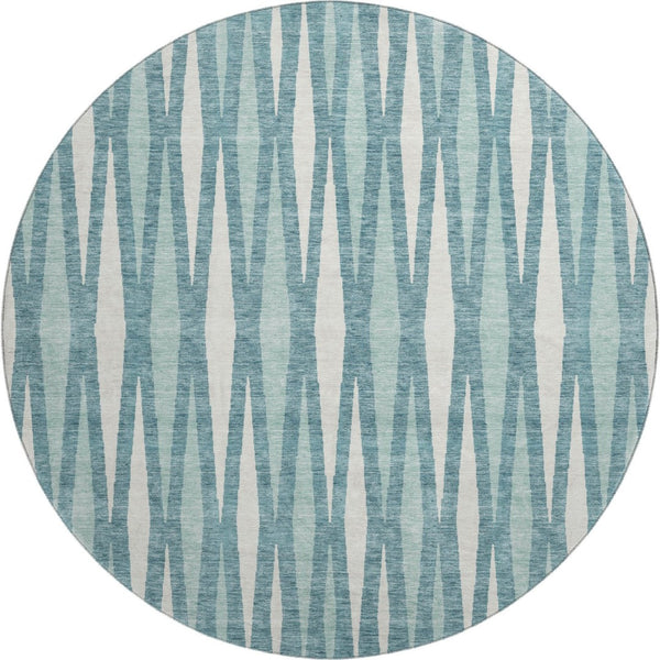 HomeRoots 8' Teal And Ivory Geometric Round Rug - Washable, UV Protective, Durable, Stylish for Any Space! 670084