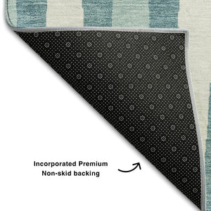 HomeRoots 8' Teal And Ivory Geometric Round Rug - Washable, UV Protective, Durable, Stylish for Any Space! 670084