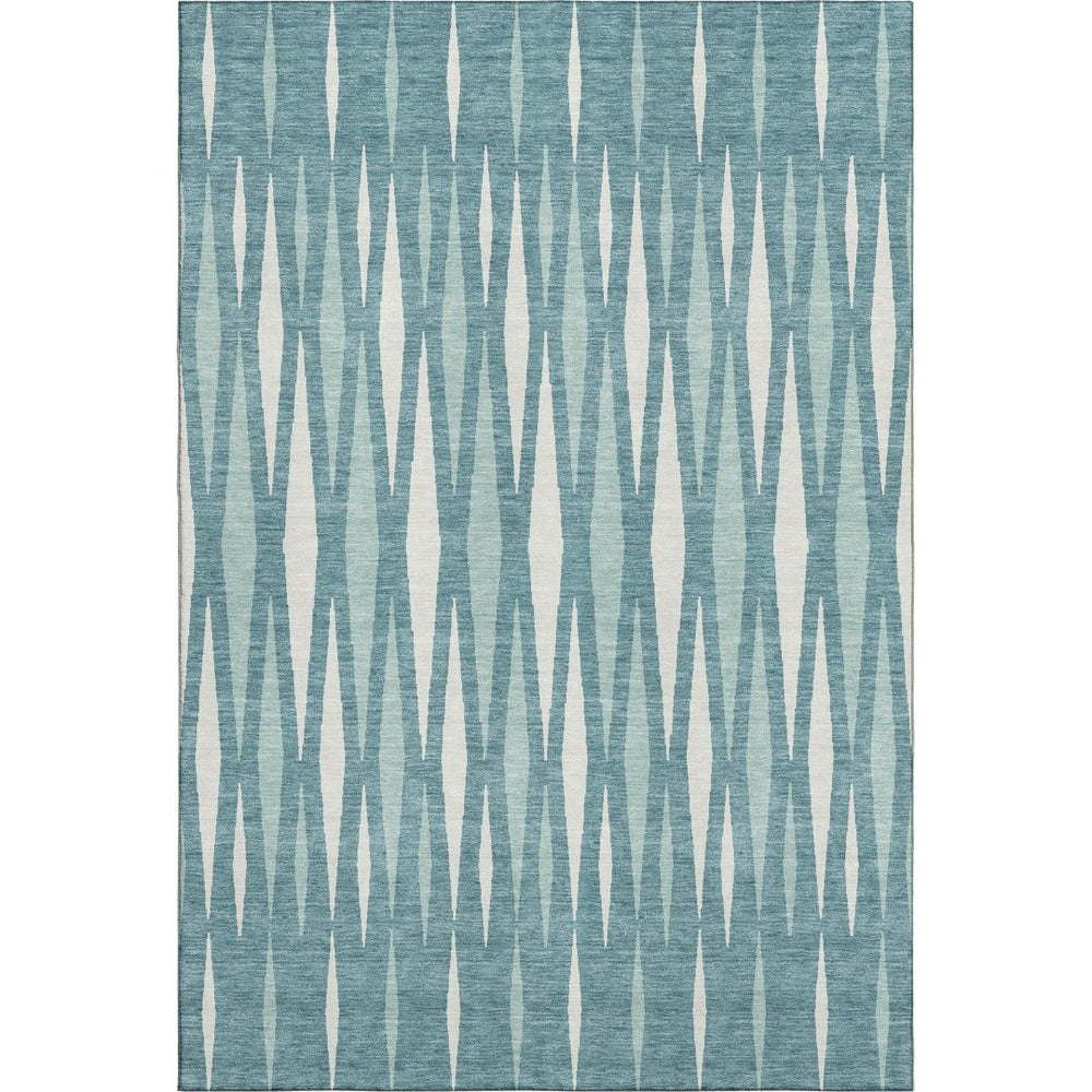 HomeRoots 8' X 10' Teal & Ivory Geometric Area Rug - Washable, UV Protected, Kid & Pet Friendly for Home Decor 670085