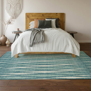 HomeRoots 9' X 12' Teal & Ivory Geometric Area Rug - Washable, UV-Protected, Stylish, Durable for Any Space 670086