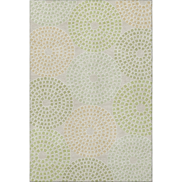 HomeRoots 5' X 8' Artichoke Green Beige Ivory Geometric Rug – Washable, UV-Protected, Stylish & Durable Design 670089