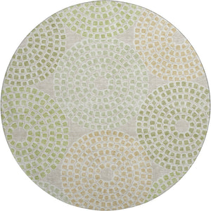 HomeRoots 8' Artichoke Green Beige Ivory Geometric Round Rug - Washable, UV Protected & Stain Resistant Design 670090