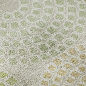 HomeRoots 8' Artichoke Green Beige Ivory Geometric Round Rug - Washable, UV Protected & Stain Resistant Design 670090